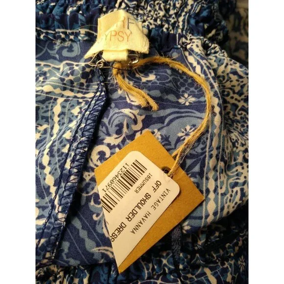 Surf Gypsy Sz M VTG Havana Off Shoulder Tunic Dress Blue Lined Ruffle Mini NWT - Picture 5 of 8